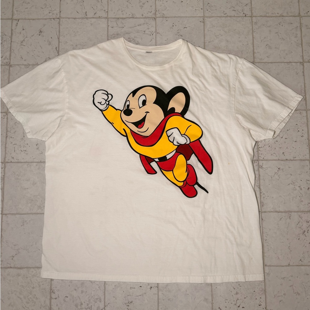White T-Shirt with Mighty Mouse Cartoon Character
